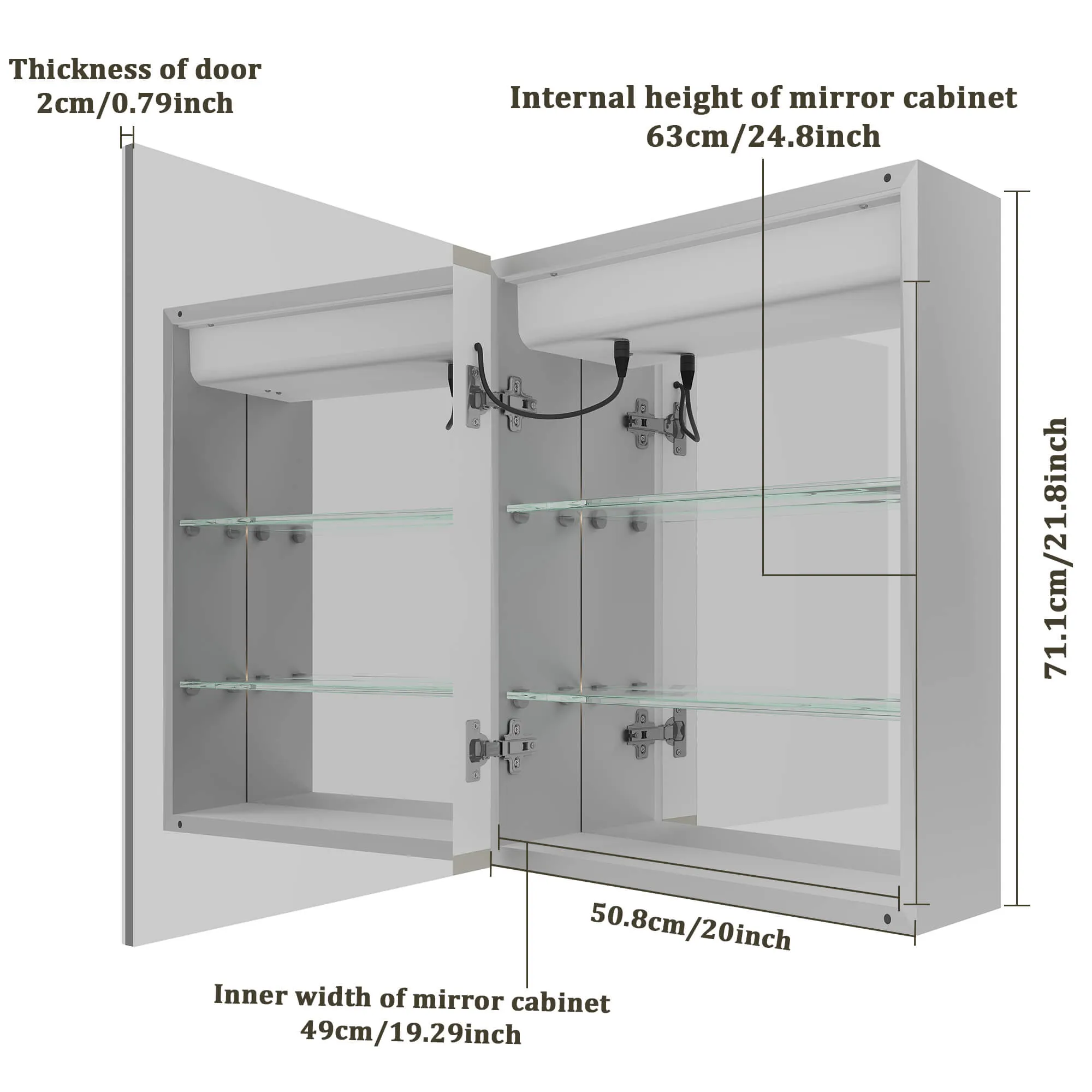 20 X 28 inch Bathroom Medicine Cabinet with LED Mirror Wall Mounted Adjustable Storage Shelves