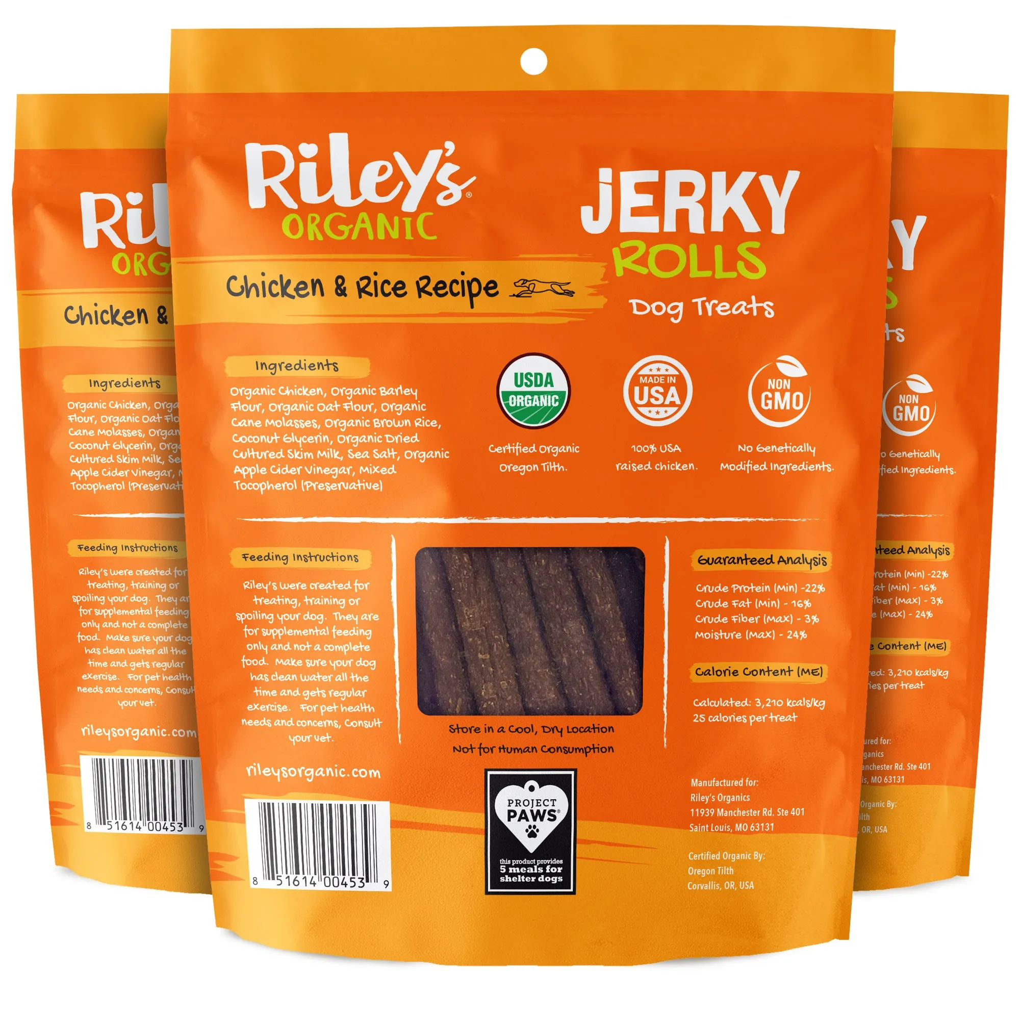 3-Pack 5oz Organic Chicken & Rice Jerky Rolls