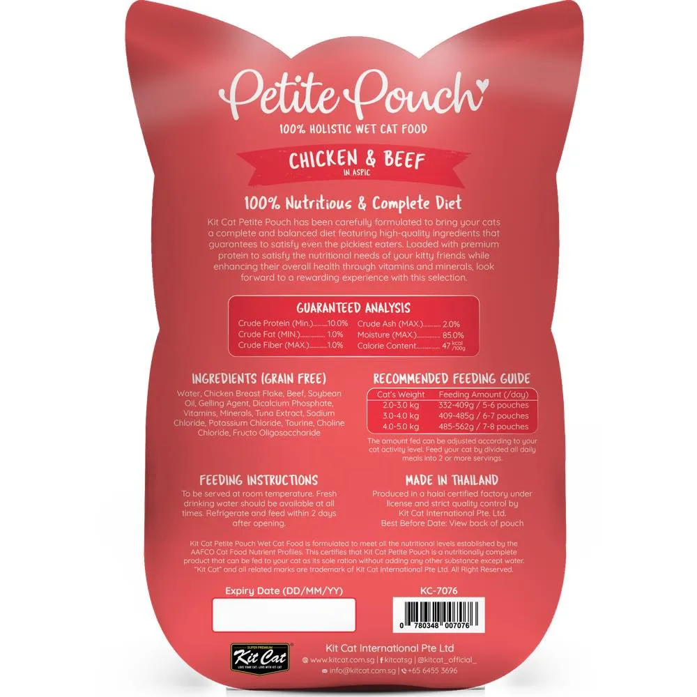 30% OFF: Kit Cat Petite Pouch Chicken & Beef In Aspic Grain-Free Pouch Cat Food 70g x 12