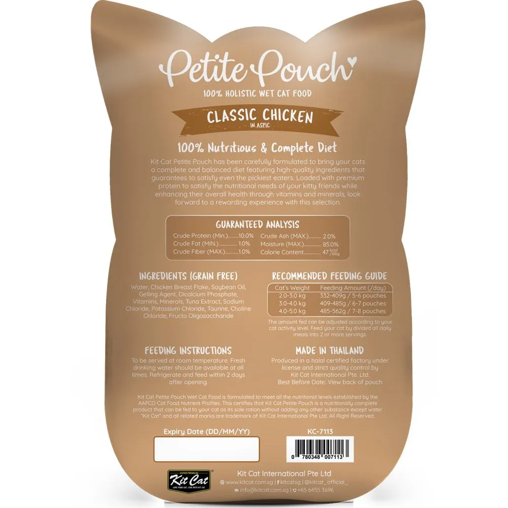 30% OFF: Kit Cat Petite Pouch Classic Chicken In Aspic Grain-Free Pouch Cat Food 70g x 12