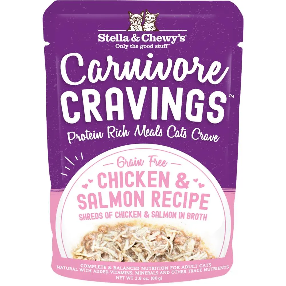 4 FOR $13.60: Stella & Chewy's Carnivore Cravings Chicken & Salmon In Broth Grain-Free Pouch Cat Food 2.8oz