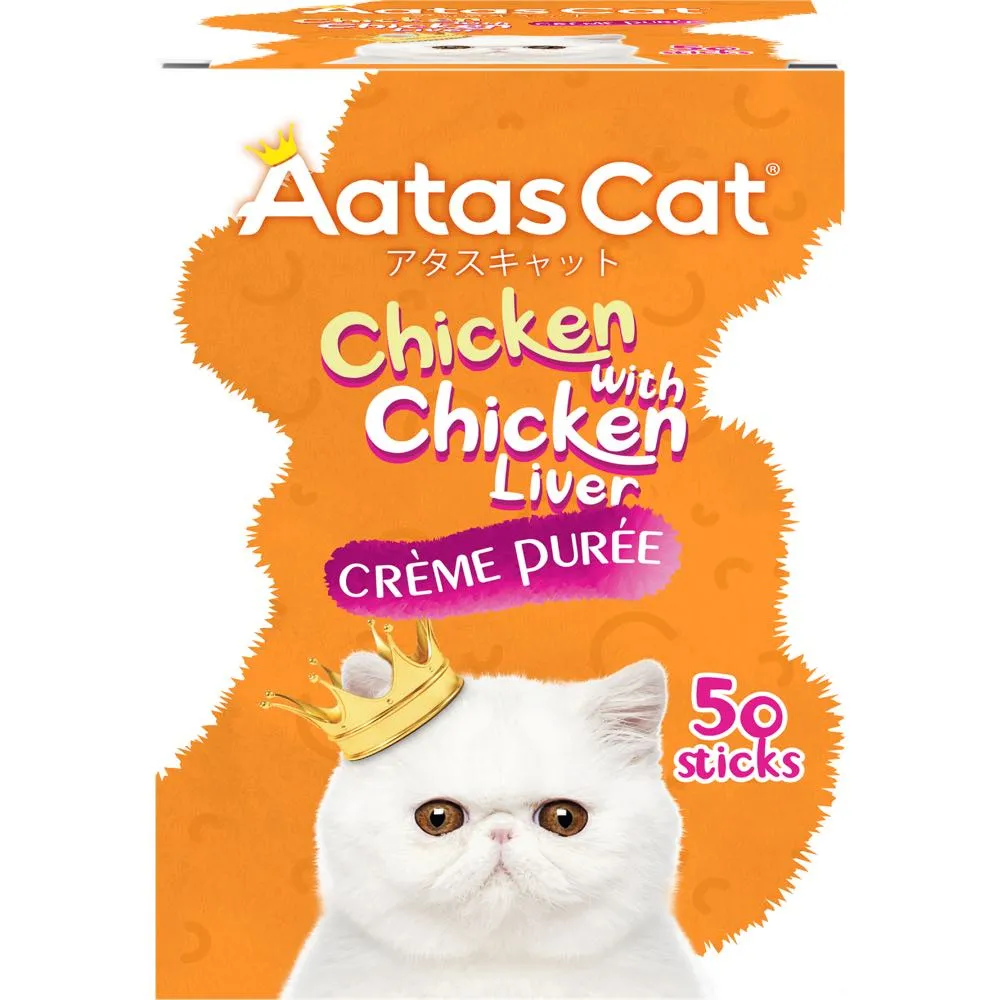 $9 OFF: Aatas Cat Creme Puree Chicken With Chicken Liver Grain-Free Liquid Cat Treats 50pc