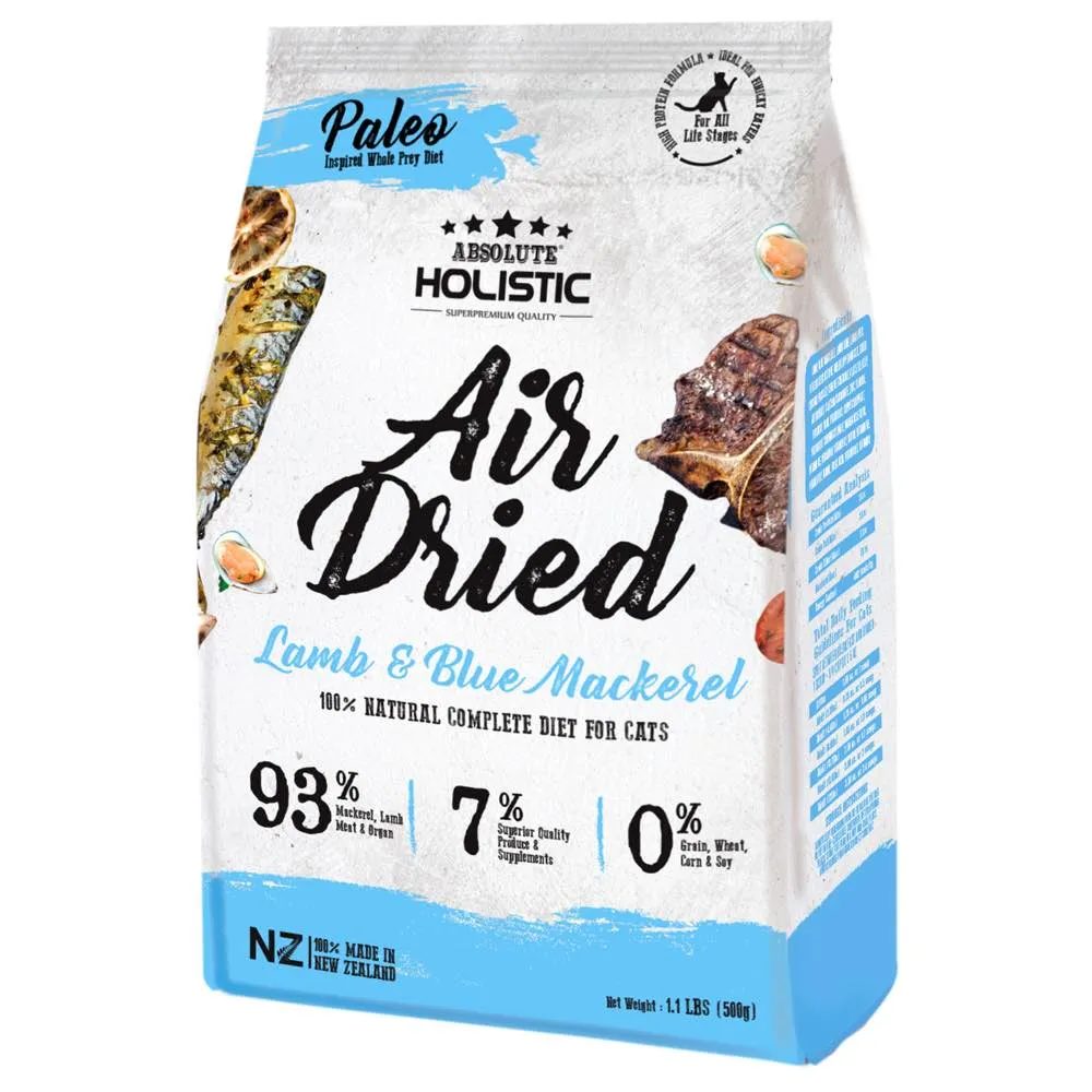 Absolute Holistic Blue Mackerel & Lamb Air Dried Grain-Free Cat Food 500g