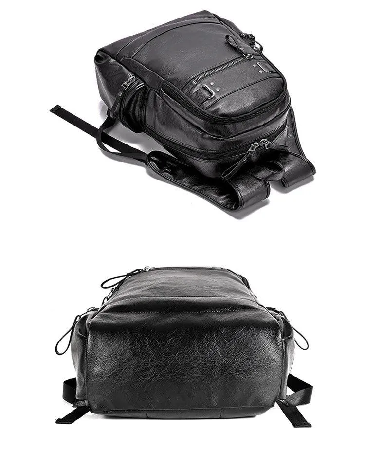 Backpacks for men Bag PU Black Leather Men's Shoulder Bags Fashion Male Business Casual Boy Vintage Men Backpack School Bag