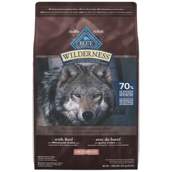 BLUE Wilderness Beef Recipe with Grains Dry Dog Food, 24lb