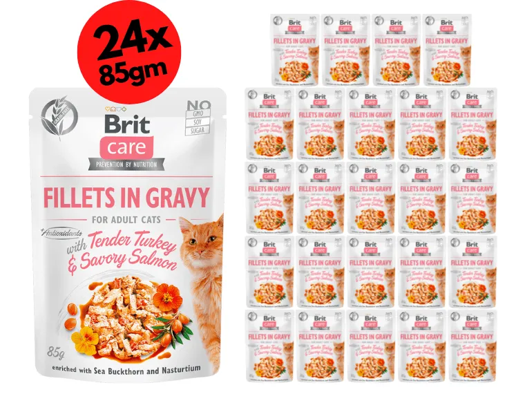 Brit Care Cat Fillets in Gravy with Tender Turkey & Savory Salmon 24x85g