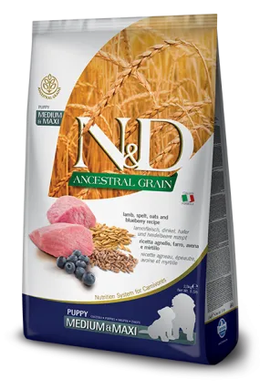 Farmina Natural & Delicious Ancestral Grain Lamb & Blueberry Medium & Maxi Puppy Dog Food