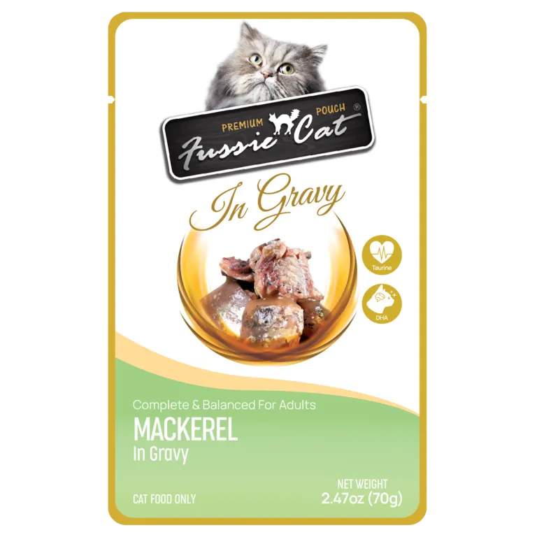 Fussie Cat Mackerel in Gravy Cat Food (2.47 oz (70g) Pouch)