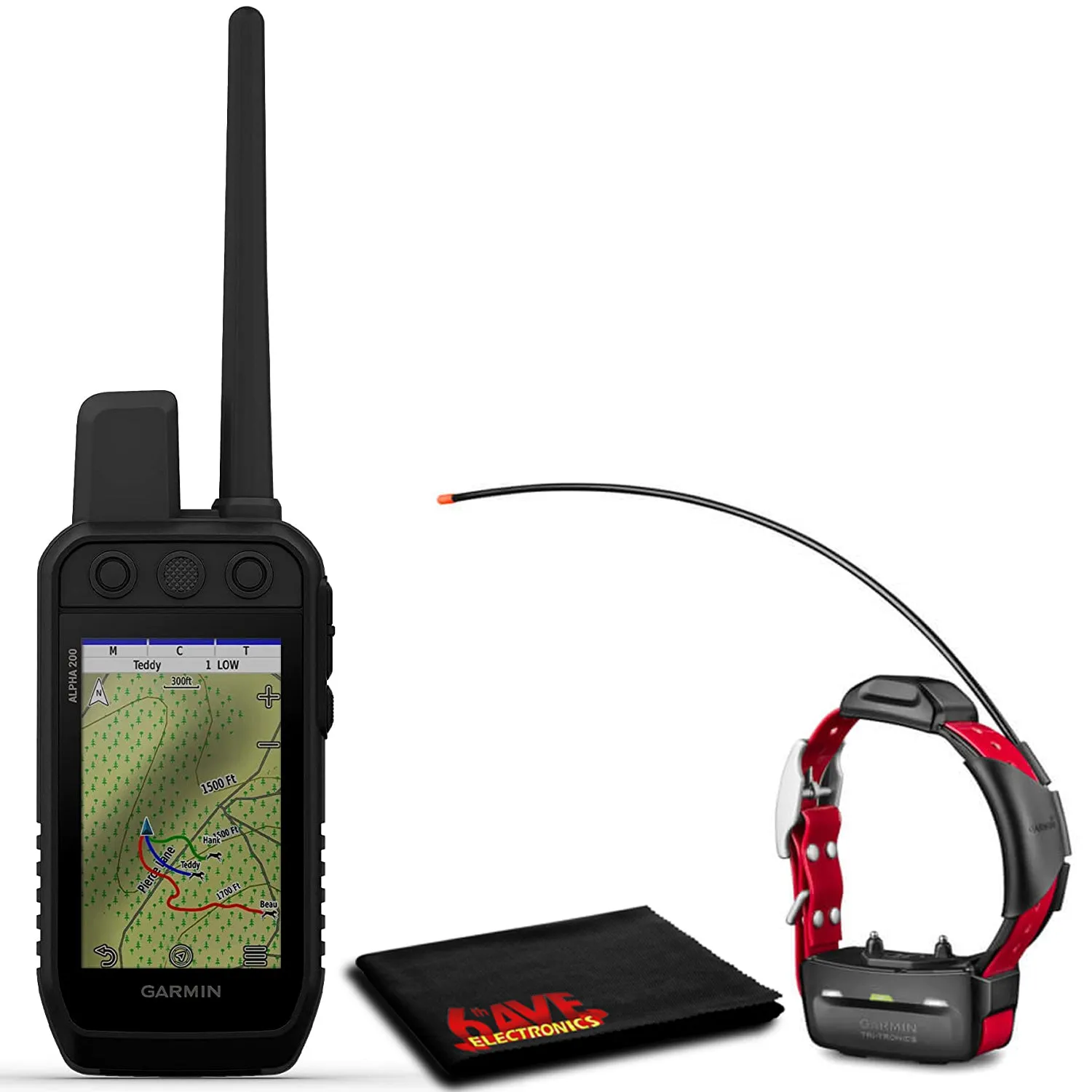 Garmin 010-02616-50 Alpha 200 Handheld Bundle with Garmin TT15X GPS Collar and 6Ave Cleaning Cloth