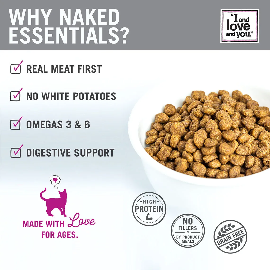 I AND LOVE AND YOU NAKED ESSENTIALS GRAIN-FREE DRY CAT FOOD: NATURAL, WHOLESOME KIBBLE IN CHICKEN   DUCK AND SALMON   TROUT FLAVORS