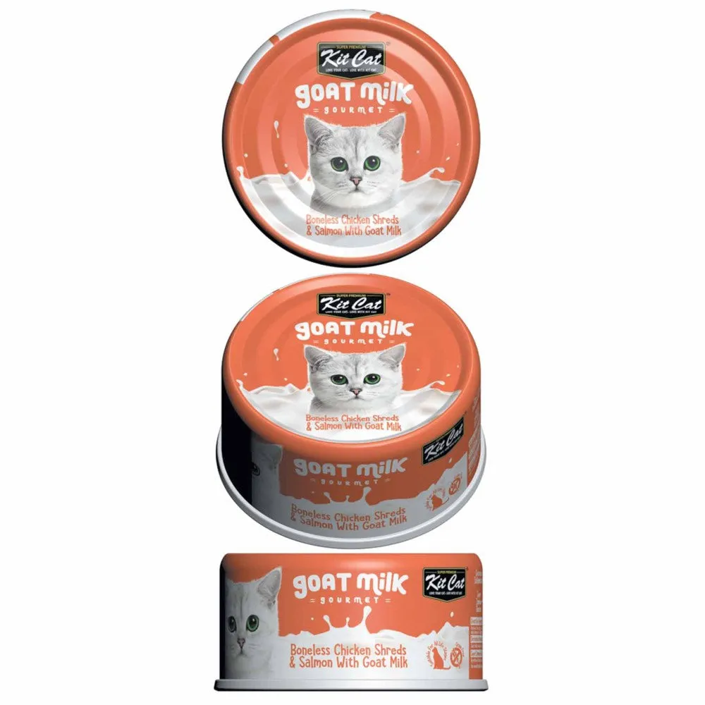 Kit Cat Goat Milk Gourmet Boneless Chicken Shreds & Salmon Grain-Free Canned Cat Food 70g