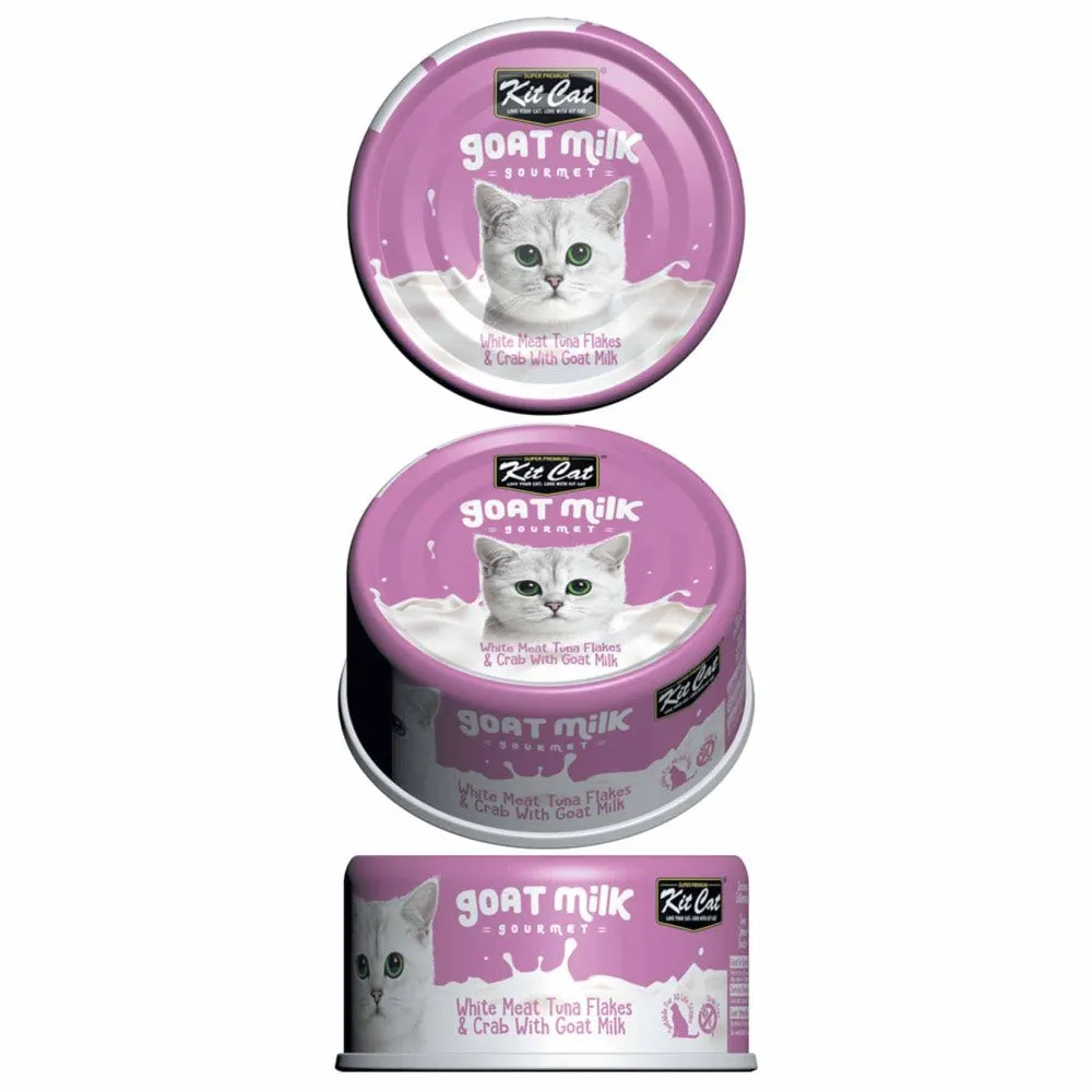 Kit Cat Goat Milk Gourmet White Meat Tuna Flakes & Crab Grain-Free Canned Cat Food 70g