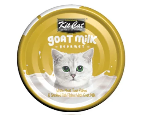 Kit Cat Goat Milk Gourmet White Meat Tuna Flakes & Smoked Fish Flakes Grain-Free Canned Cat Food 70g