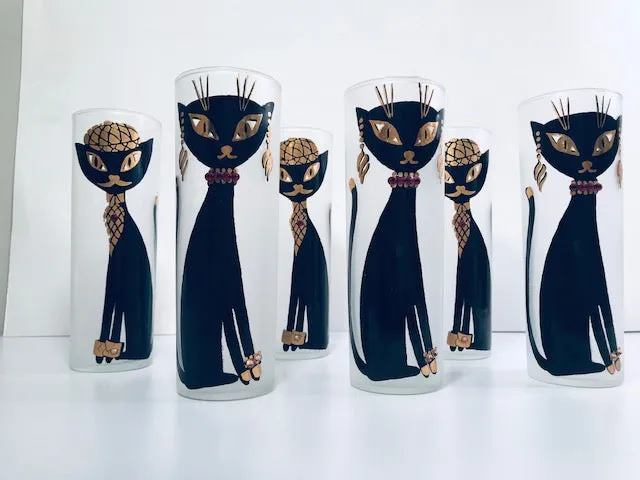 Maida Amour Hipster Siamese Cat Tall Collins Glasses (Set of 6)