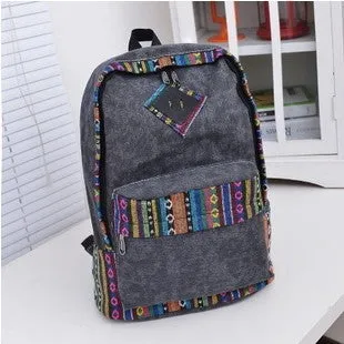 New female women ethnic brief canvas backpack preppy style school Lady girl student school Travel laptop bag mochila bolsas