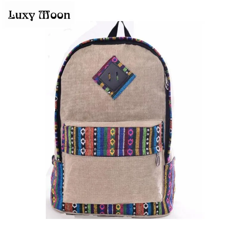 New female women ethnic brief canvas backpack preppy style school Lady girl student school Travel laptop bag mochila bolsas