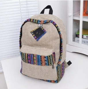 New female women ethnic brief canvas backpack preppy style school Lady girl student school Travel laptop bag mochila bolsas