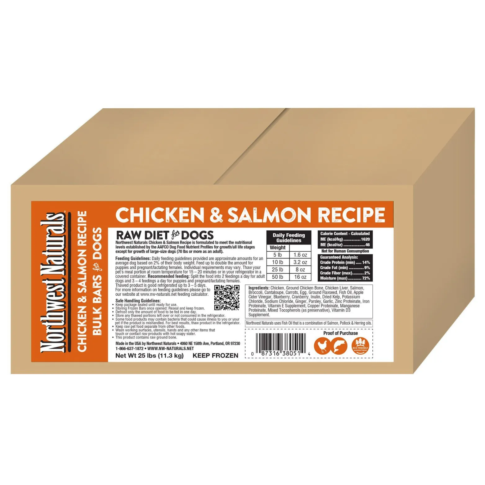 Northwest Naturals Raw Frozen Chicken & Salmon Dinner Bars Dog Food 25 lb