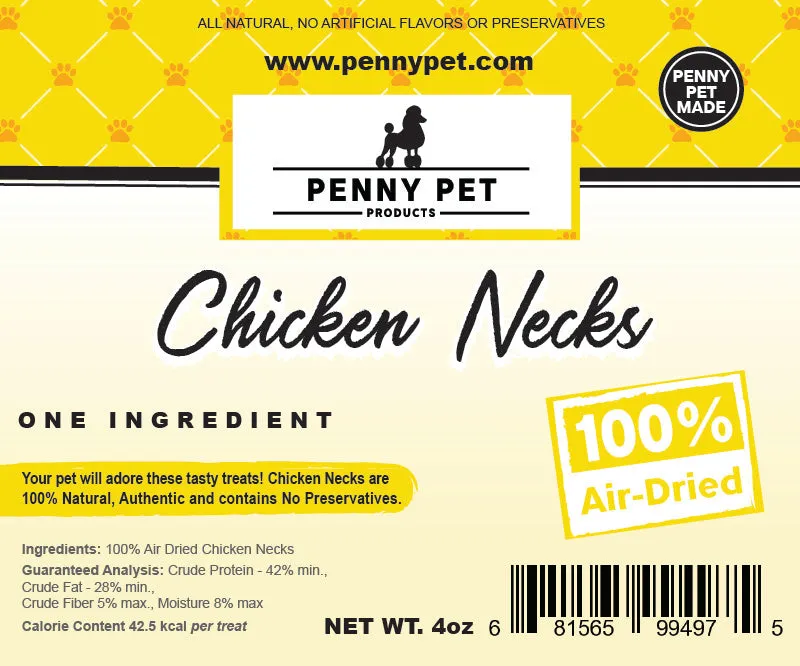 Penny Pet Made Chicken Necks Dog Treats - 100% USA Chicken - Human Grade - 1 Ingredient