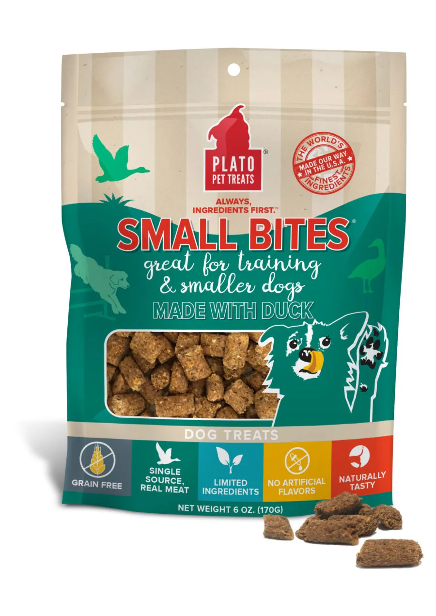 Plato's Small Bites Meaty Morsel Dog Treats, Duck