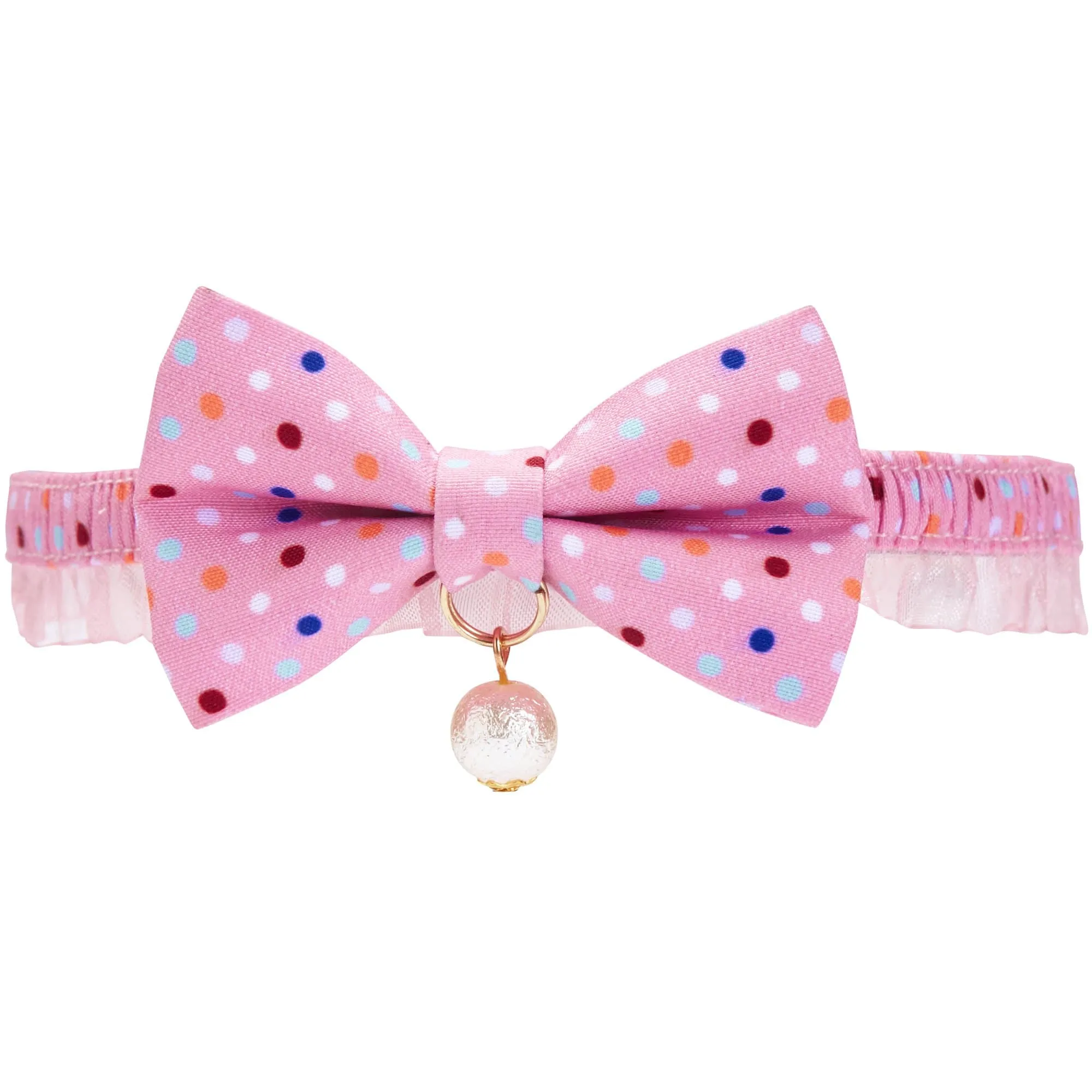 Polka Dot Bowtie Cat Collar with Pearl