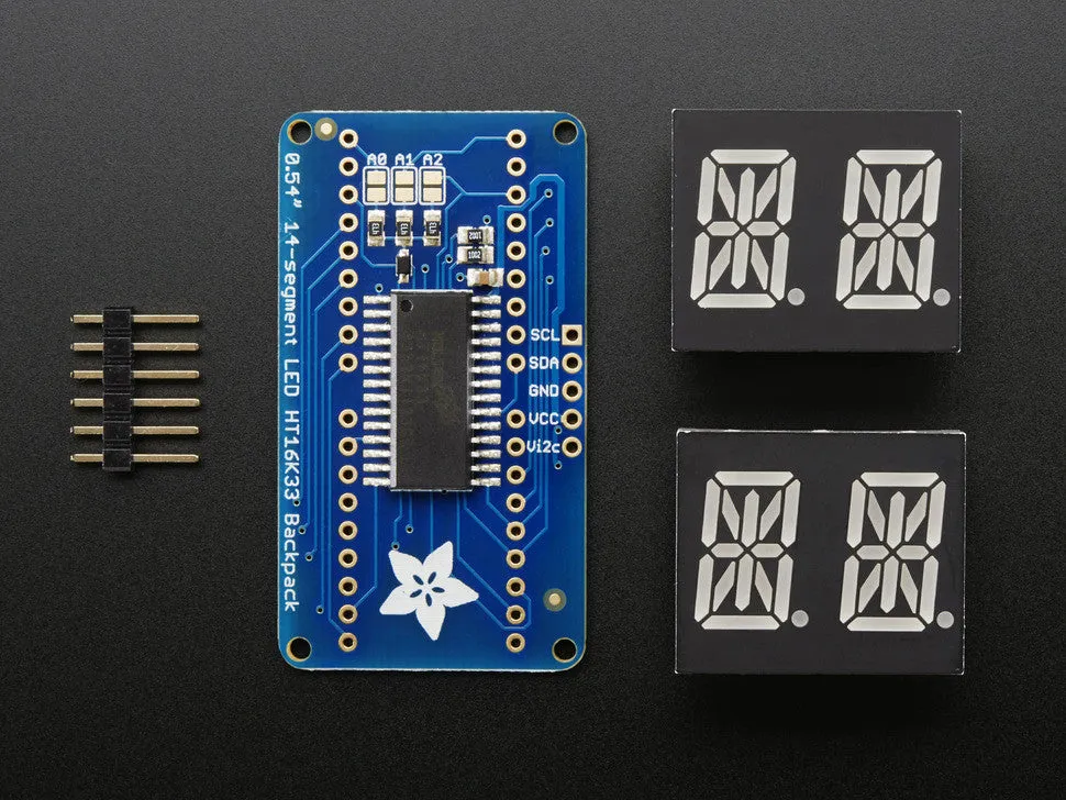 Quad Alphanumeric Display - Blue 0.54" Digits w/ I2C Backpack