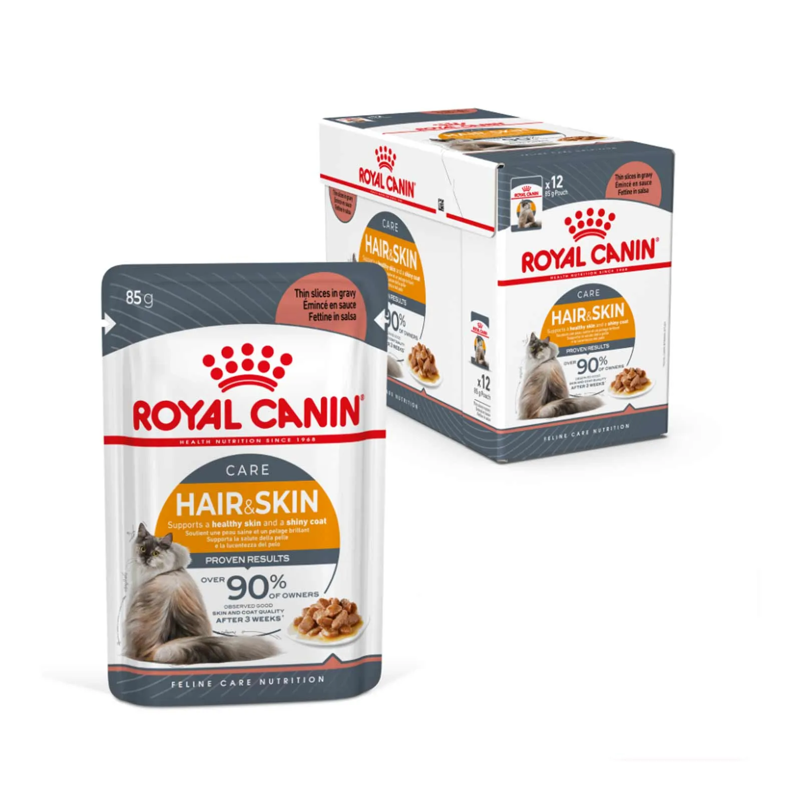 Royal Canin Cat Hair and Skin Care Gravy Adult Wet Food Pouches 85g x 12