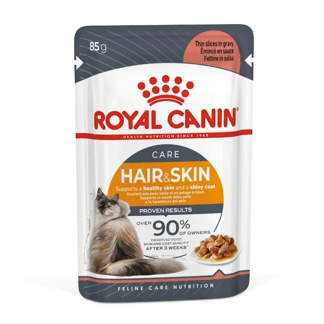 Royal Canin Cat Hair and Skin Care Gravy Adult Wet Food Pouches 85g x 12