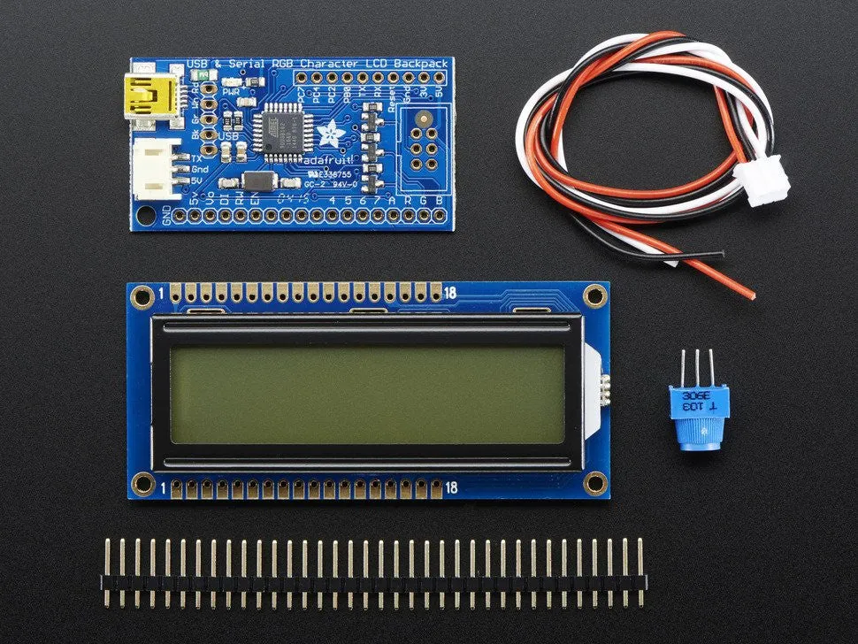 USB   Serial Backpack Kit with 16x2 RGB backlight positive LCD - Black on RGB