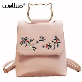 WELLVO Design Cat' hand Women Backpack Embroidery Casual School Bags For Teenager Girls Quality Female Travel Back Packs XA622B