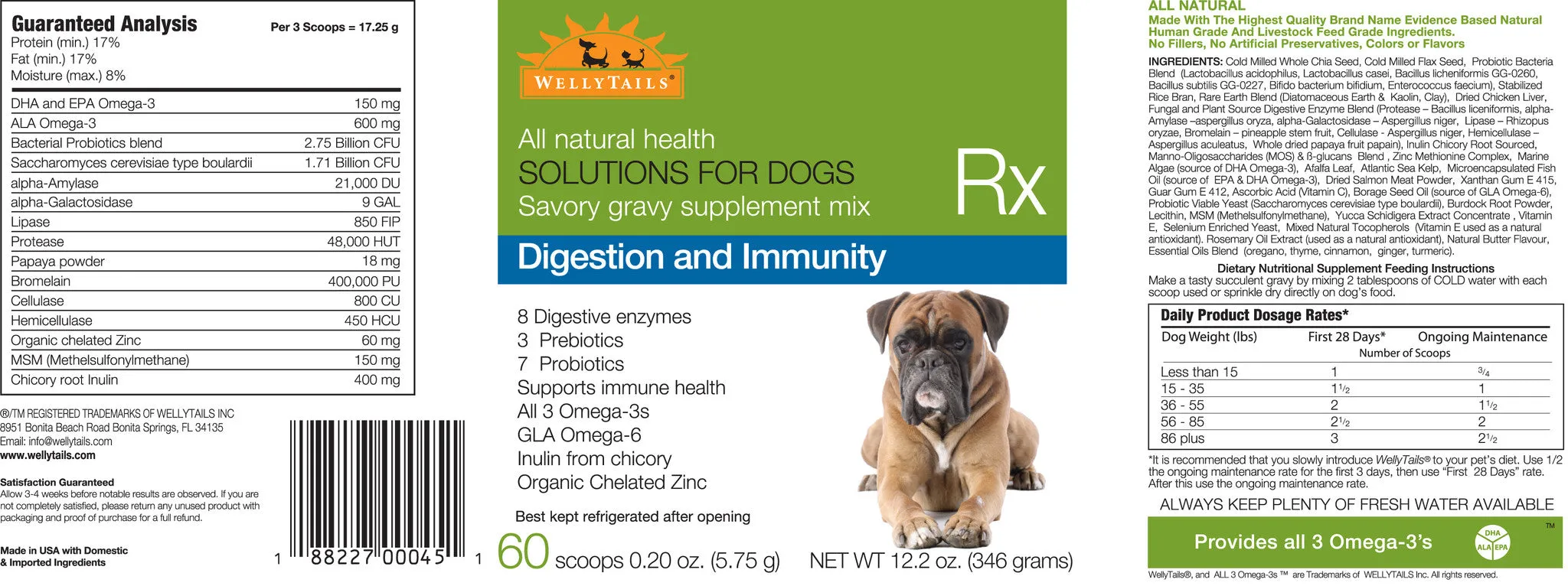 WellyTails Dog Supplement for Digestion and Immune Support with Omega 3 Oil and Probiotics